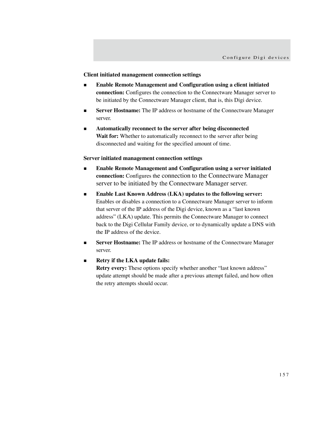 Digi X2 manual Client initiated management connection settings, Retry if the LKA update fails 