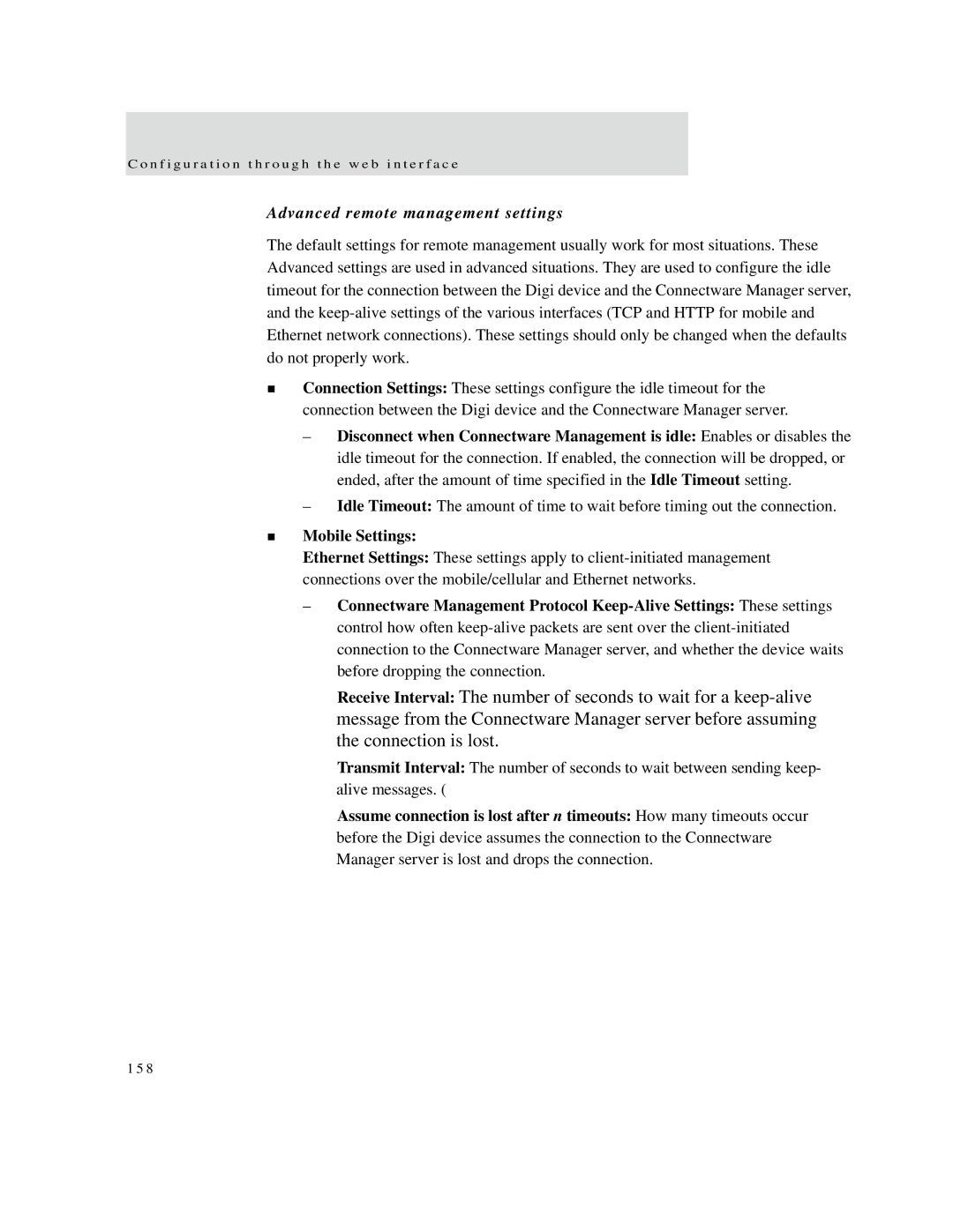 Digi X2 manual Advanced remote management settings, Mobile Settings 