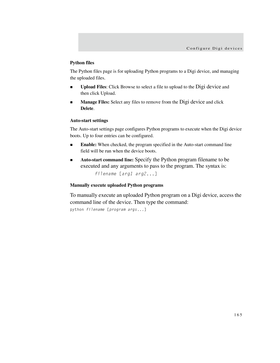 Digi X2 manual Python files, Auto-start settings, Manually execute uploaded Python programs 