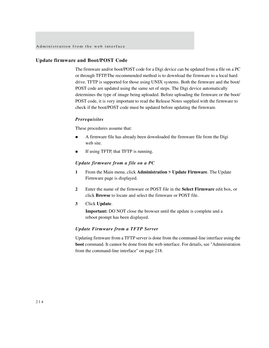 Digi X2 manual Update firmware and Boot/POST Code, Prerequisites, Update firmware from a file on a PC 