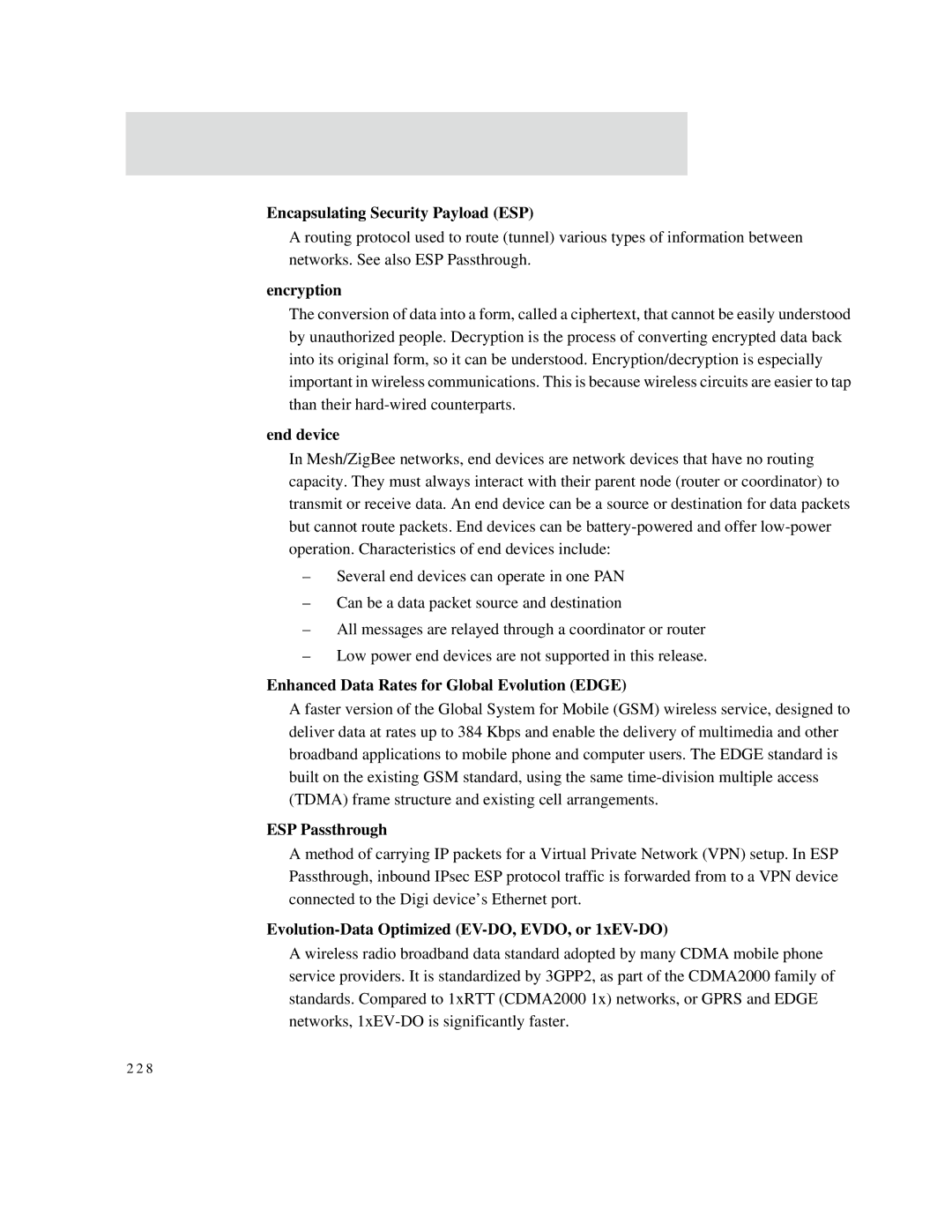 Digi X2 Encapsulating Security Payload ESP, Encryption, Enhanced Data Rates for Global Evolution Edge, ESP Passthrough 