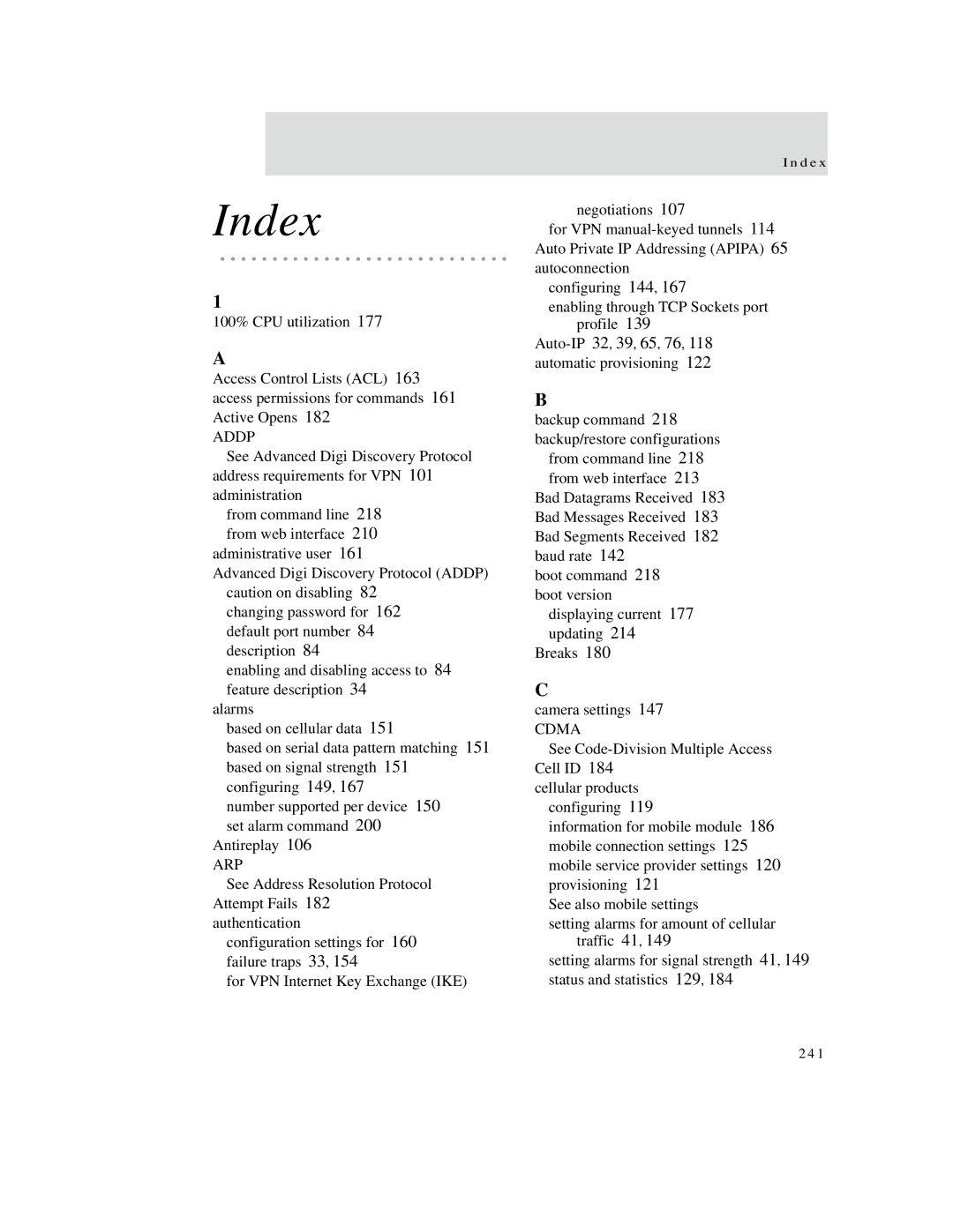 Digi X2 manual Index 