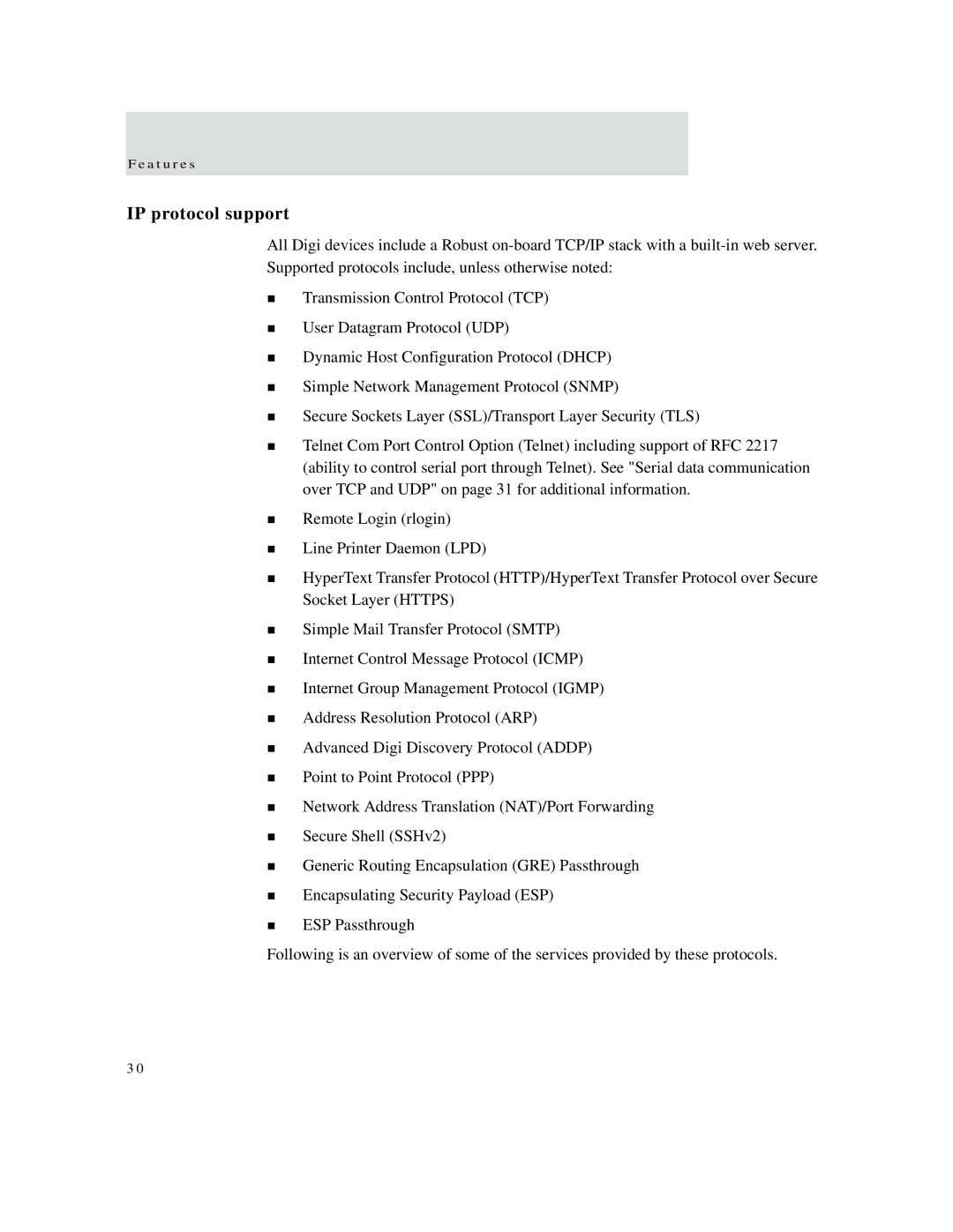 Digi X2 manual IP protocol support 