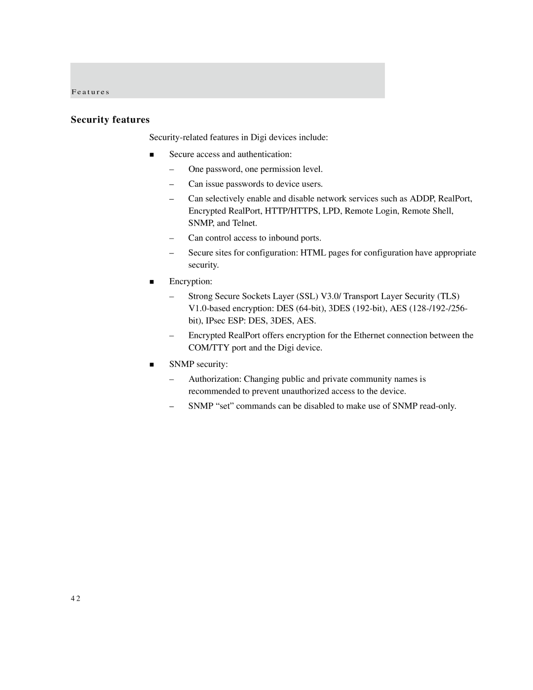 Digi X2 manual Security features 