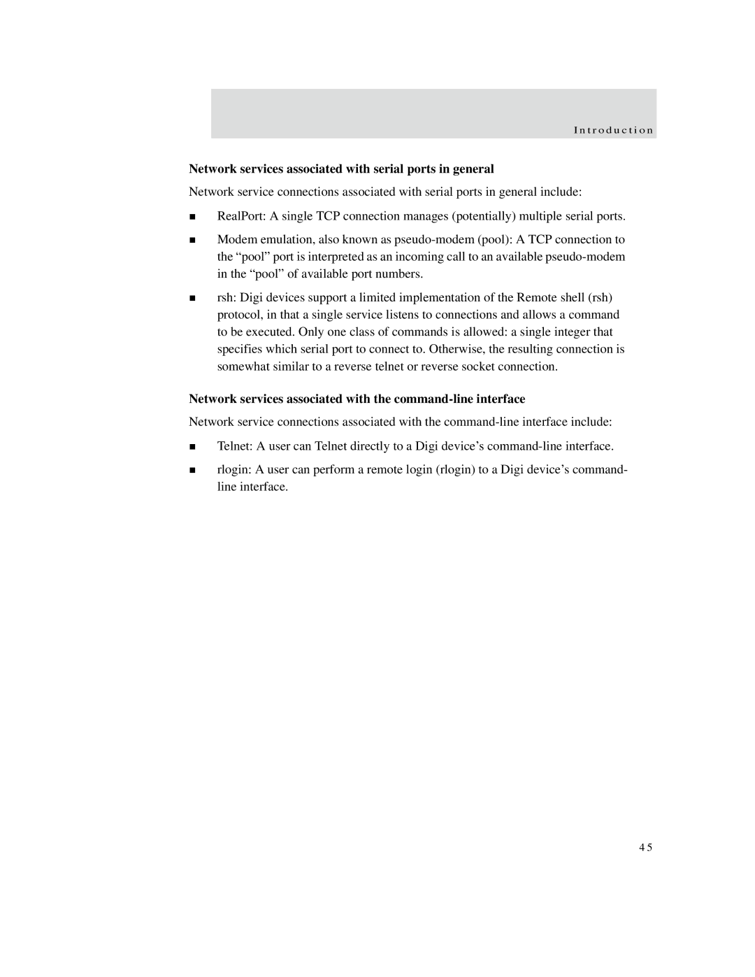 Digi X2 manual Network services associated with serial ports in general 