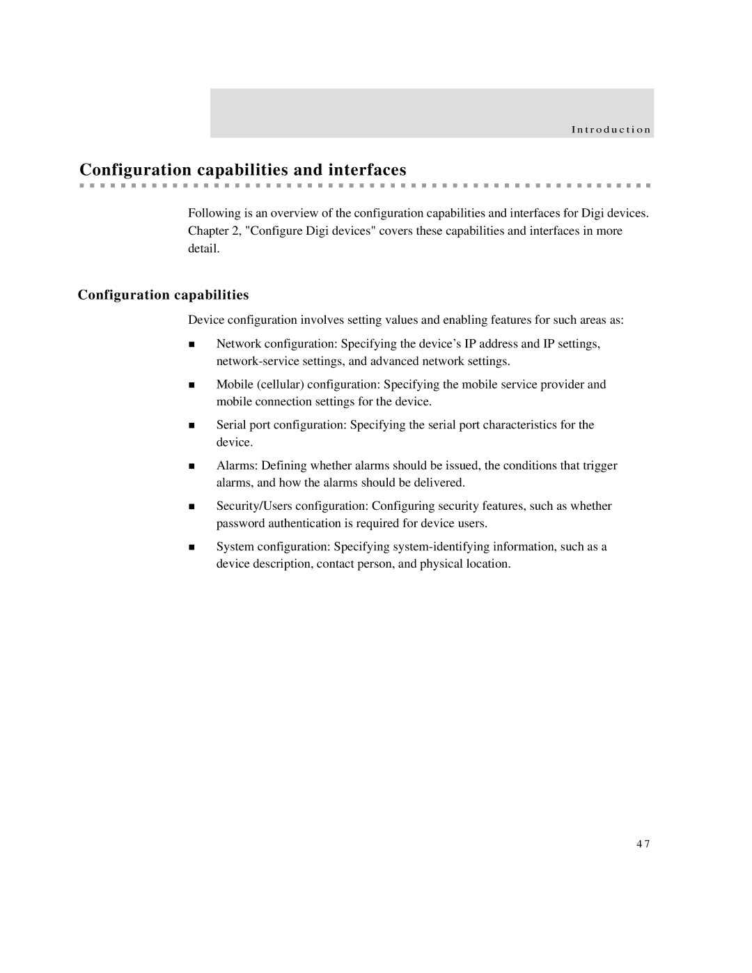 Digi X2 manual Configuration capabilities and interfaces 