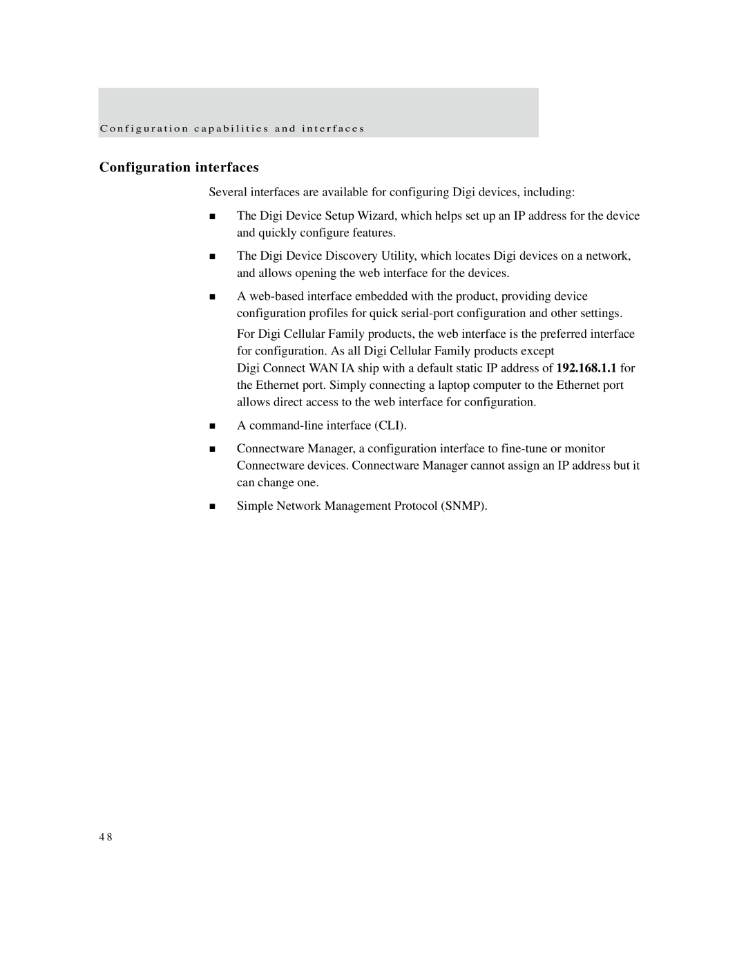 Digi X2 manual Configuration interfaces 