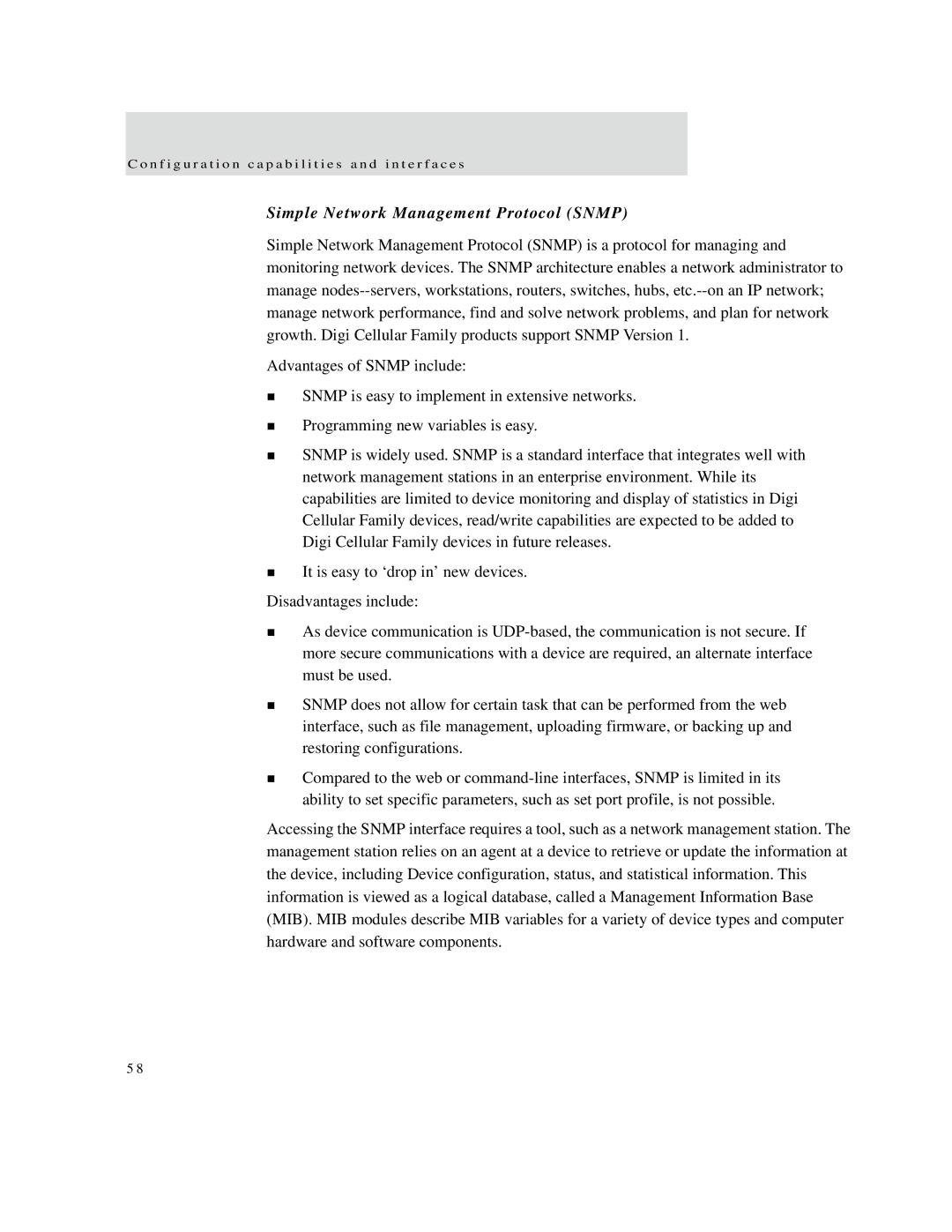 Digi X2 manual Simple Network Management Protocol Snmp 