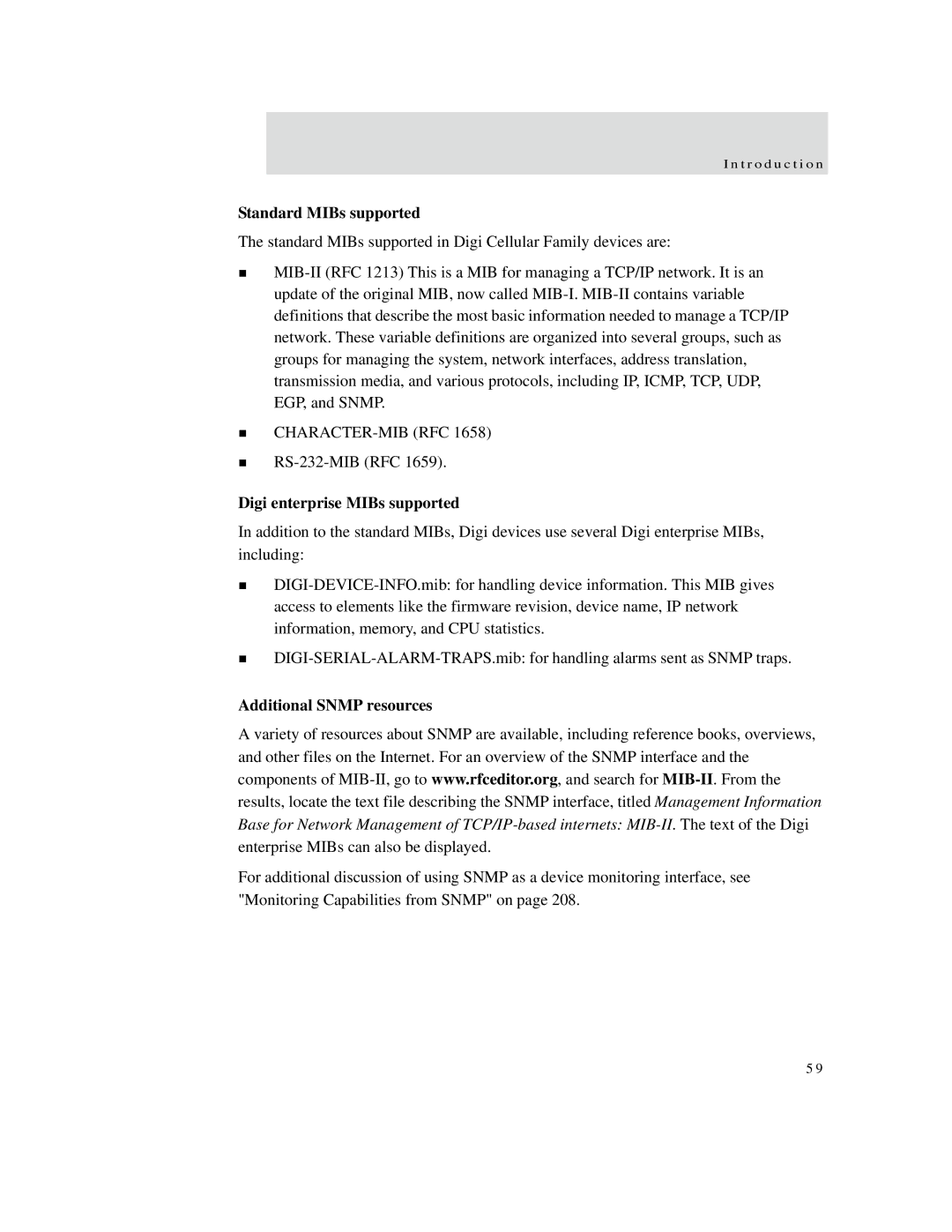 Digi X2 manual Standard MIBs supported, Digi enterprise MIBs supported, Additional Snmp resources 