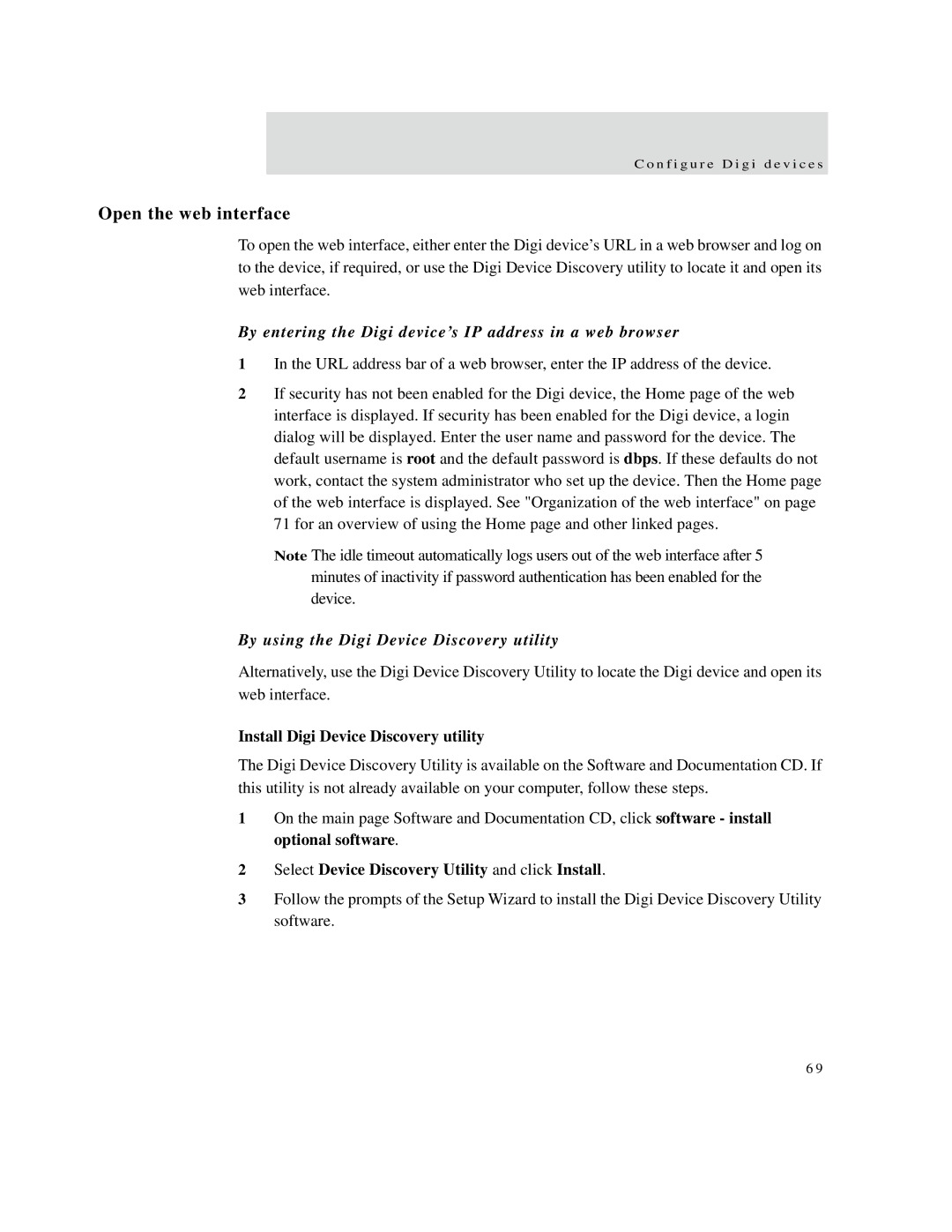 Digi X2 manual Open the web interface, By entering the Digi device’s IP address in a web browser 