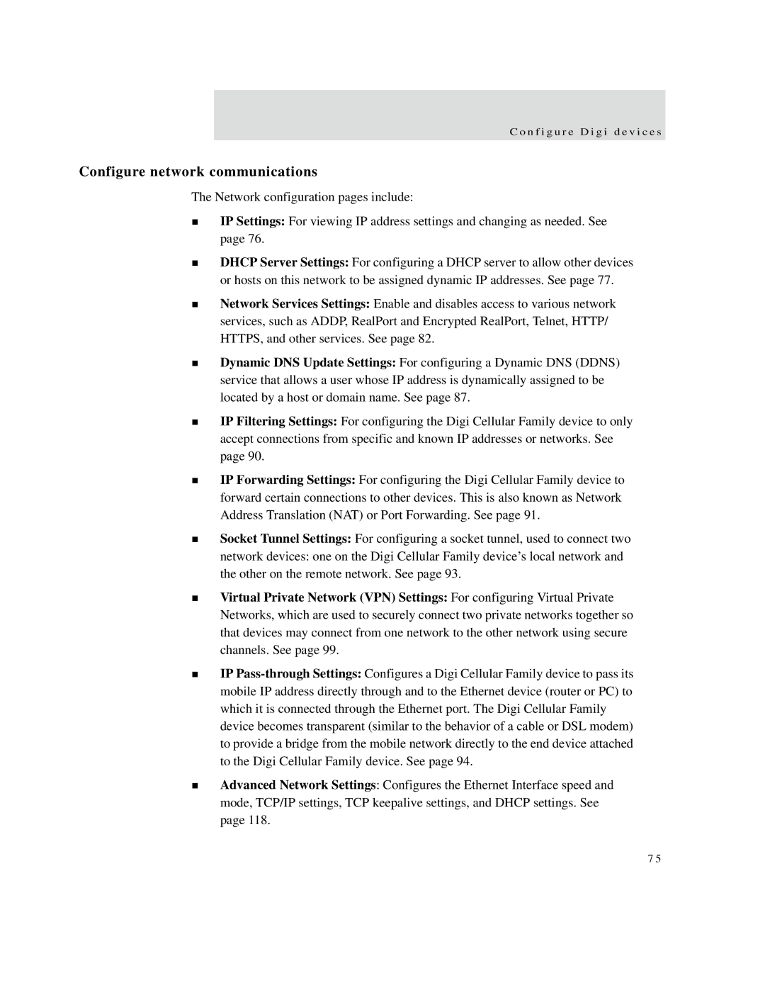 Digi X2 manual Configure network communications 