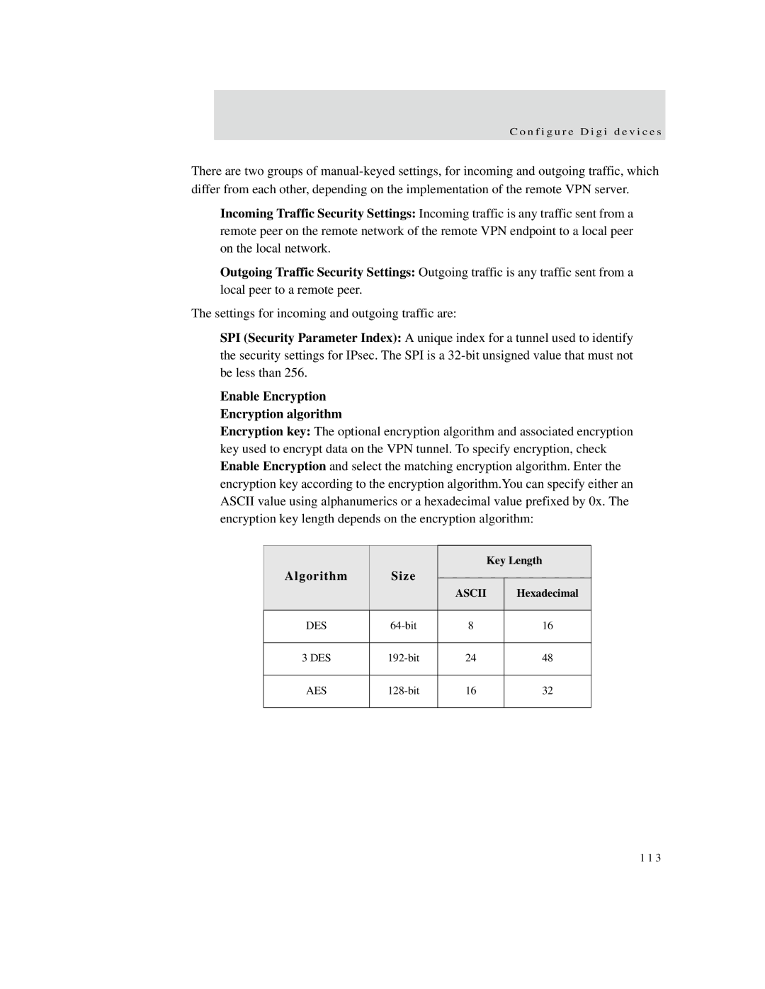 Digi X2, X8, X4 manual Enable Encryption Encryption algorithm, Algorithm Size 