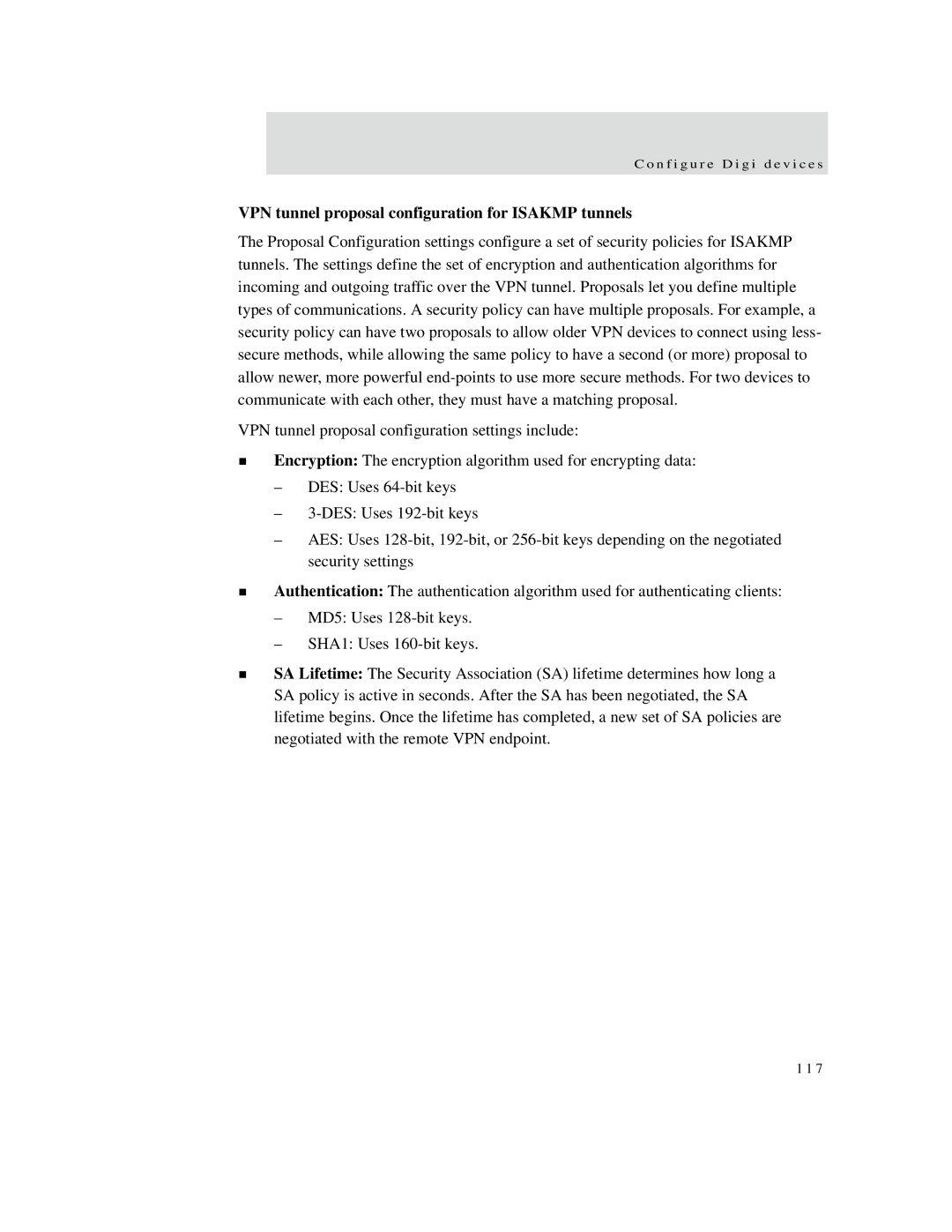 Digi X8, X4, X2 manual VPN tunnel proposal configuration for Isakmp tunnels 