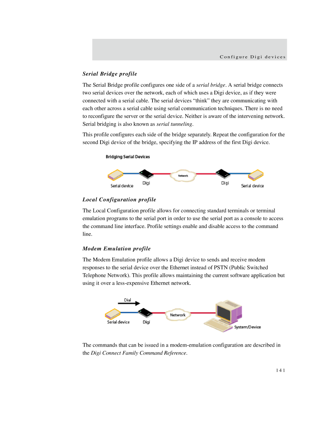 Digi X8, X4, X2 manual Serial Bridge profile, Local Configuration profile, Modem Emulation profile 