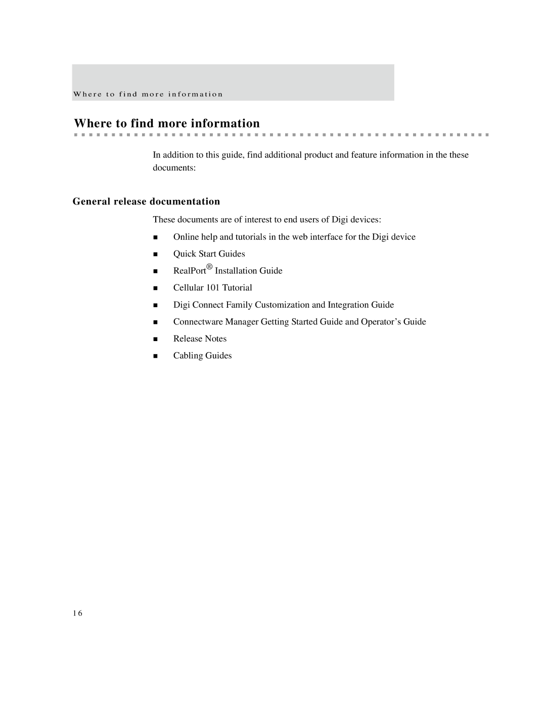 Digi X4, X8, X2 manual Where to find more information, General release documentation 