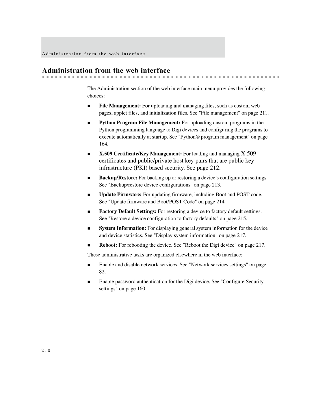 Digi X8, X4, X2 manual Administration from the web interface 