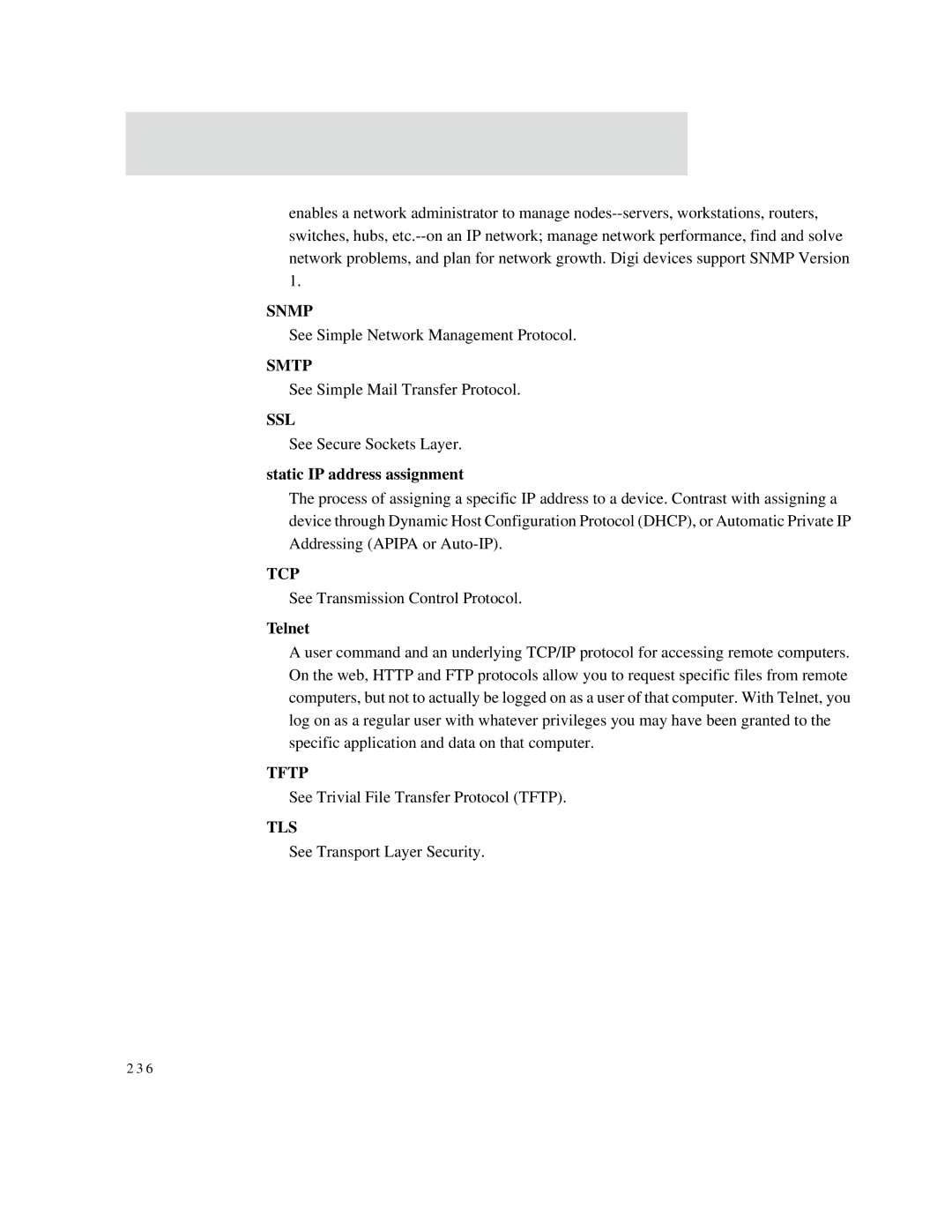 Digi X2, X8, X4 manual Static IP address assignment, Telnet 