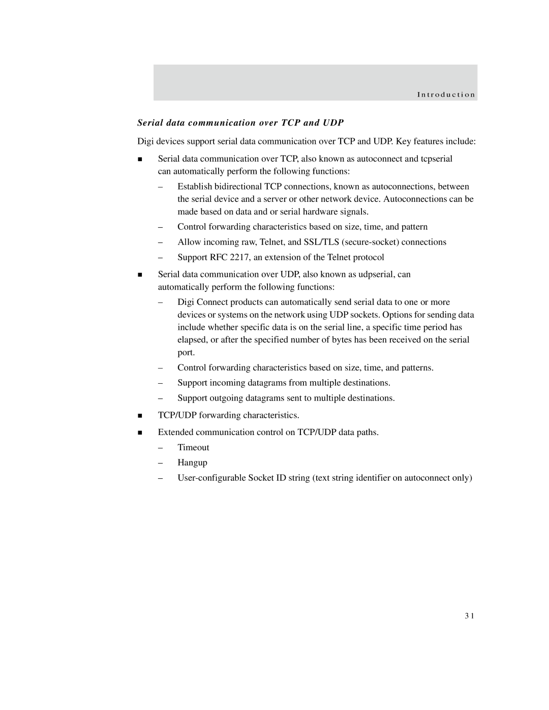 Digi X4, X8, X2 manual Serial data communication over TCP and UDP 