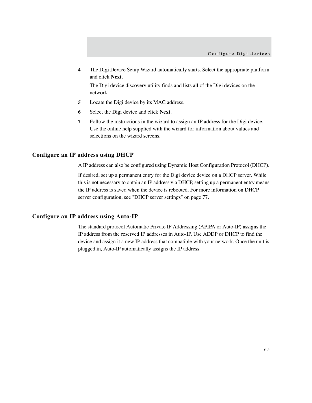 Digi X2, X8, X4 manual Configure an IP address using Dhcp, Configure an IP address using Auto-IP 