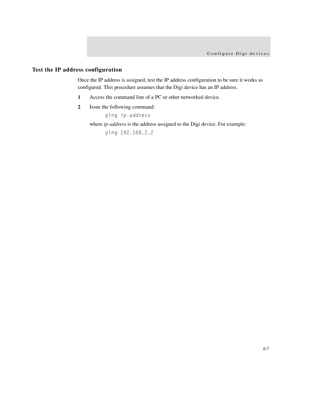 Digi X4, X8, X2 manual Test the IP address configuration 