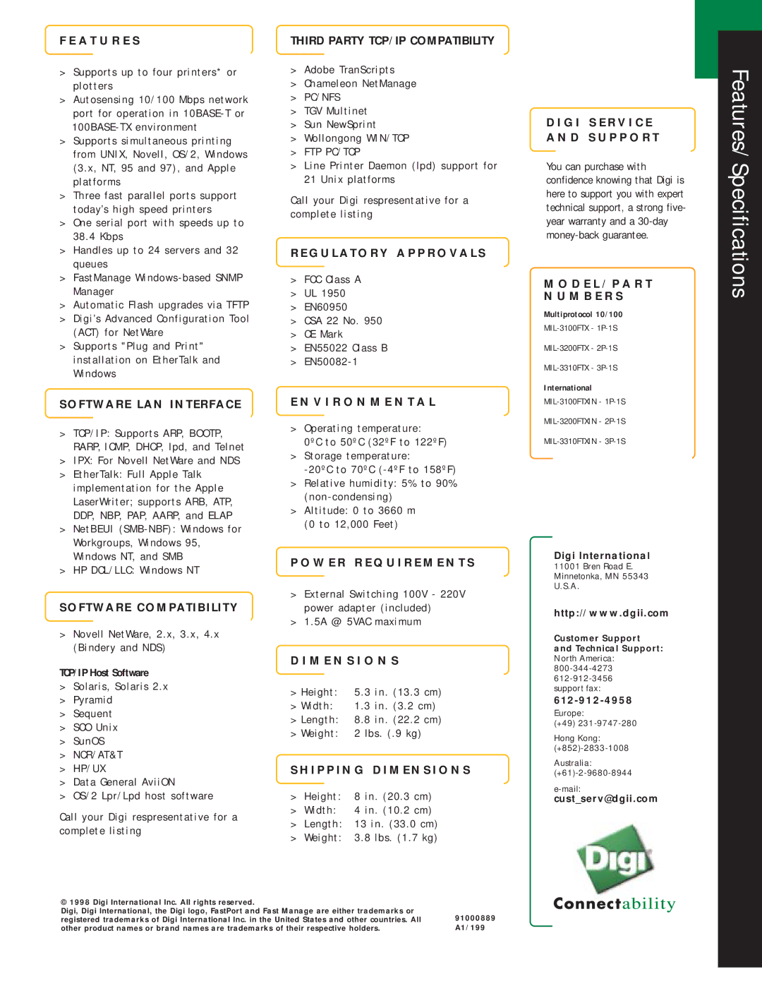 Digicom 3100FTX warranty A T U R E S, Software LAN Interface, Software Compatibility, Third Party TCP/IP Compatibility 