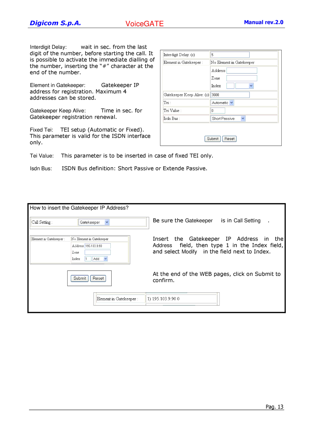 Digicom 8D5499 user manual VoiceGATE 