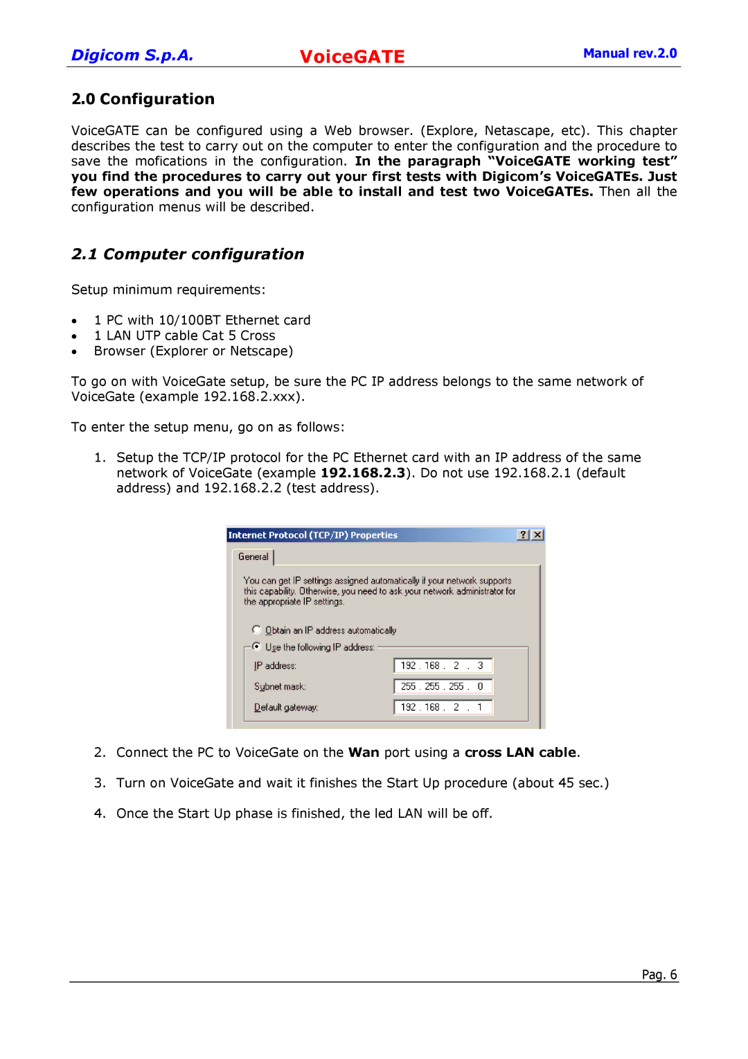 Digicom 8D5499 user manual Configuration, Computer configuration 