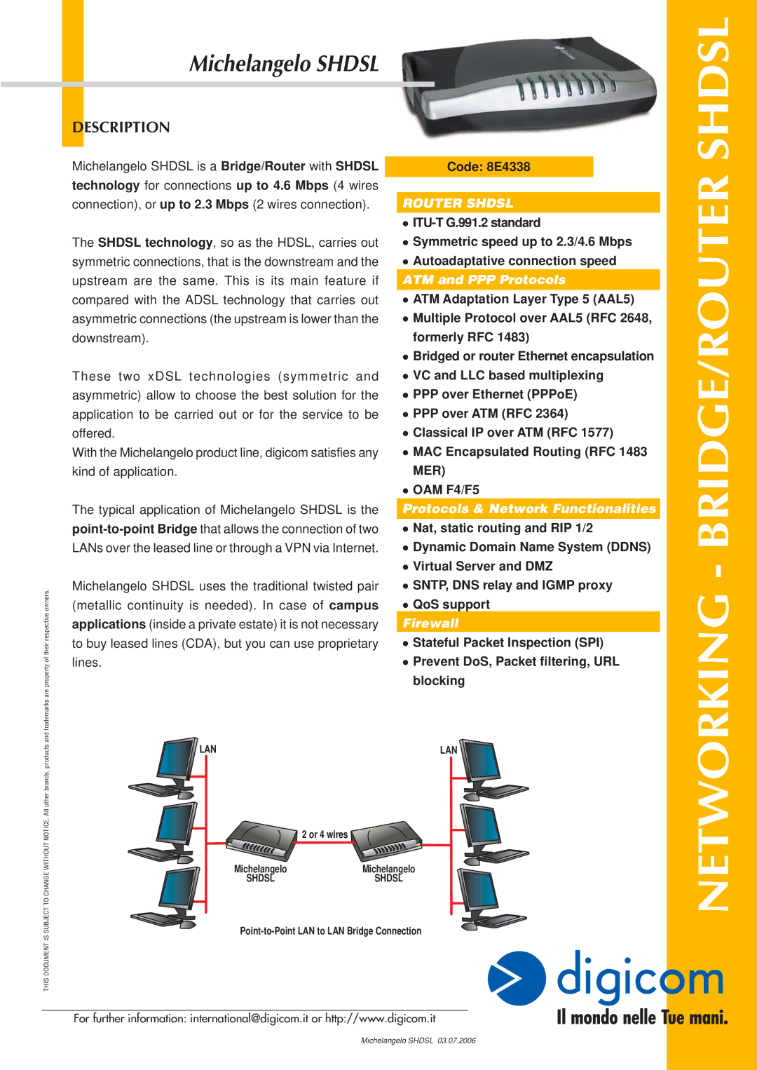 Digicom 8E4338 manual ATM and PPP Protocols, Protocols & Network Functionalities, Firewall 