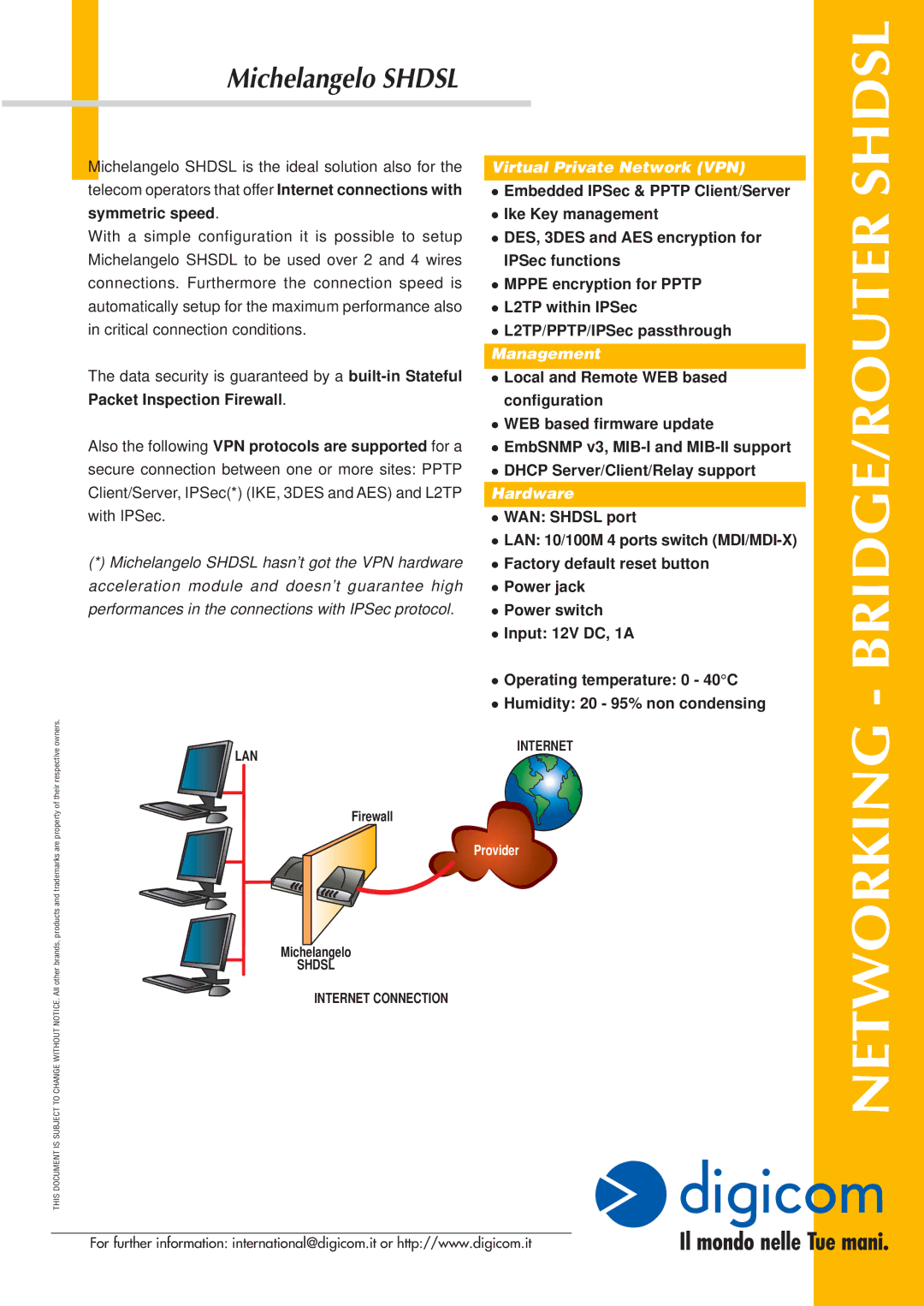 Digicom 8E4338 manual Virtual Private Network VPN, Management, Hardware 