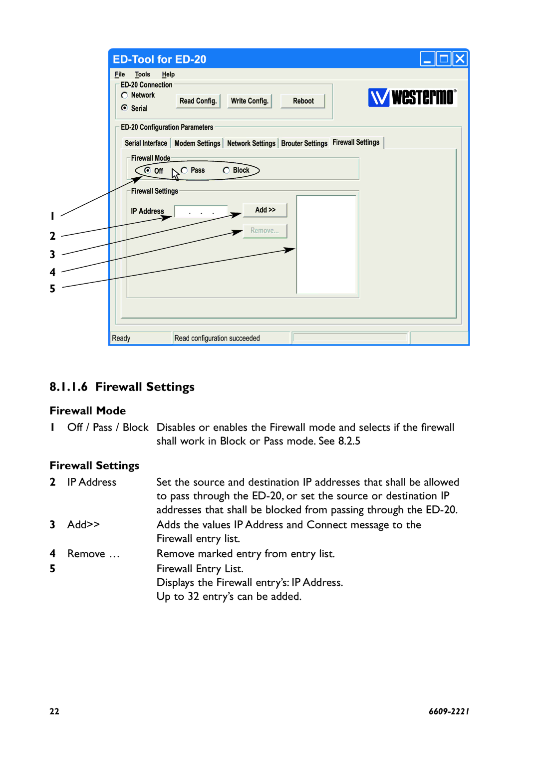 Digicom ED-20 PPP installation manual Firewall Settings, Firewall Mode, IP Address 