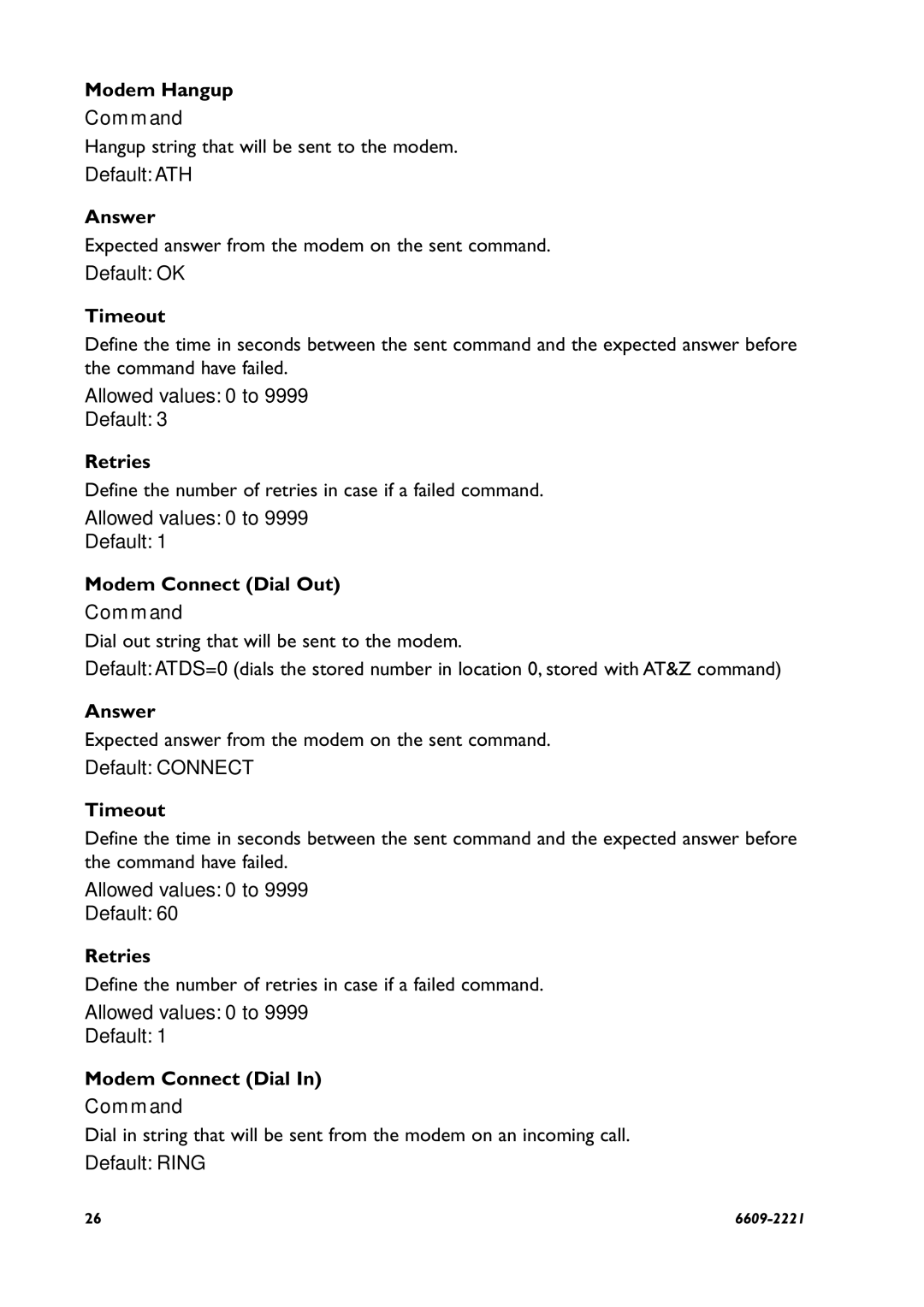 Digicom ED-20 PPP installation manual Default ATH, Default Connect, Default Ring 