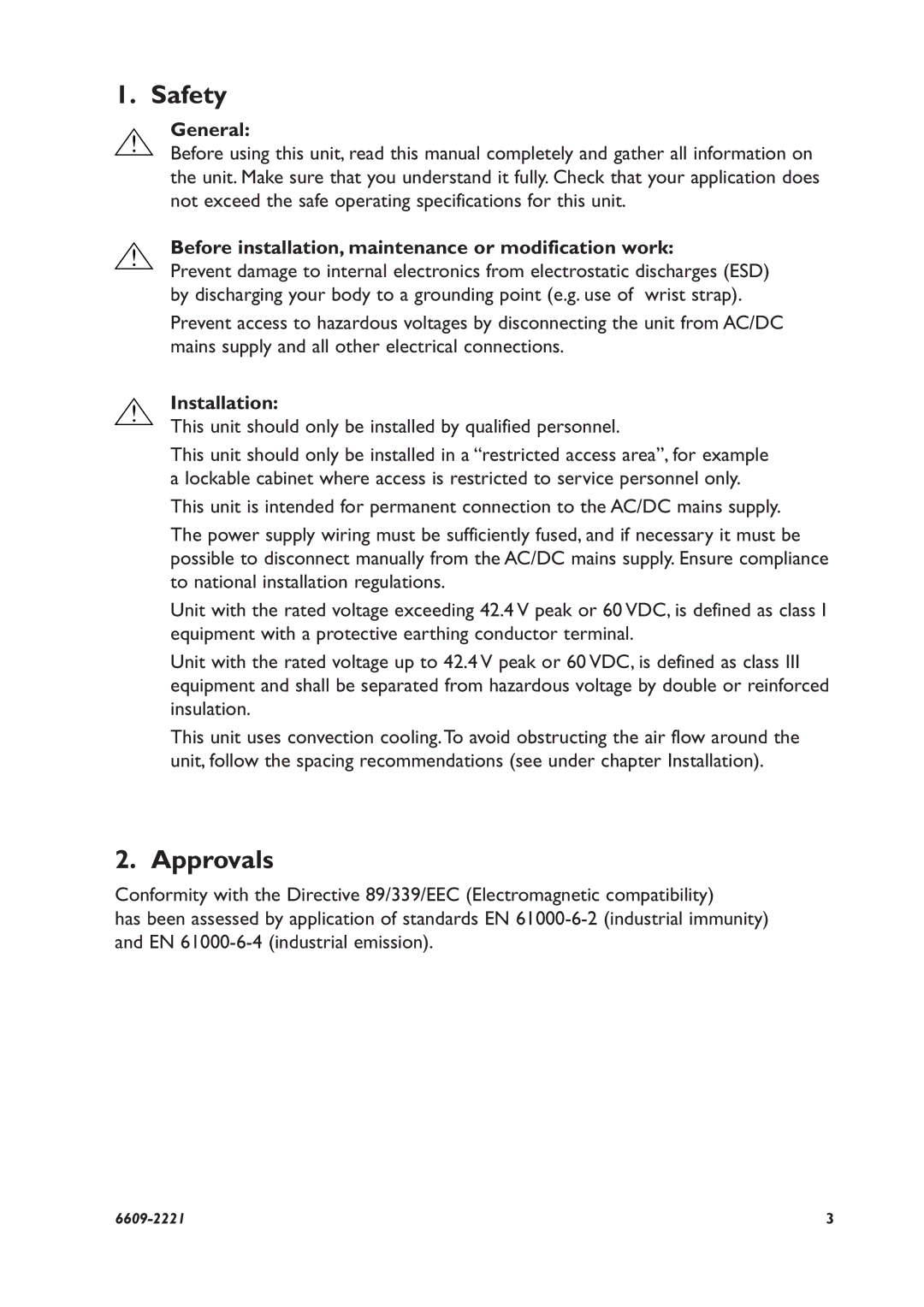 Digicom ED-20 PPP Safety, Approvals, General, Before installation, maintenance or modification work, Installation 