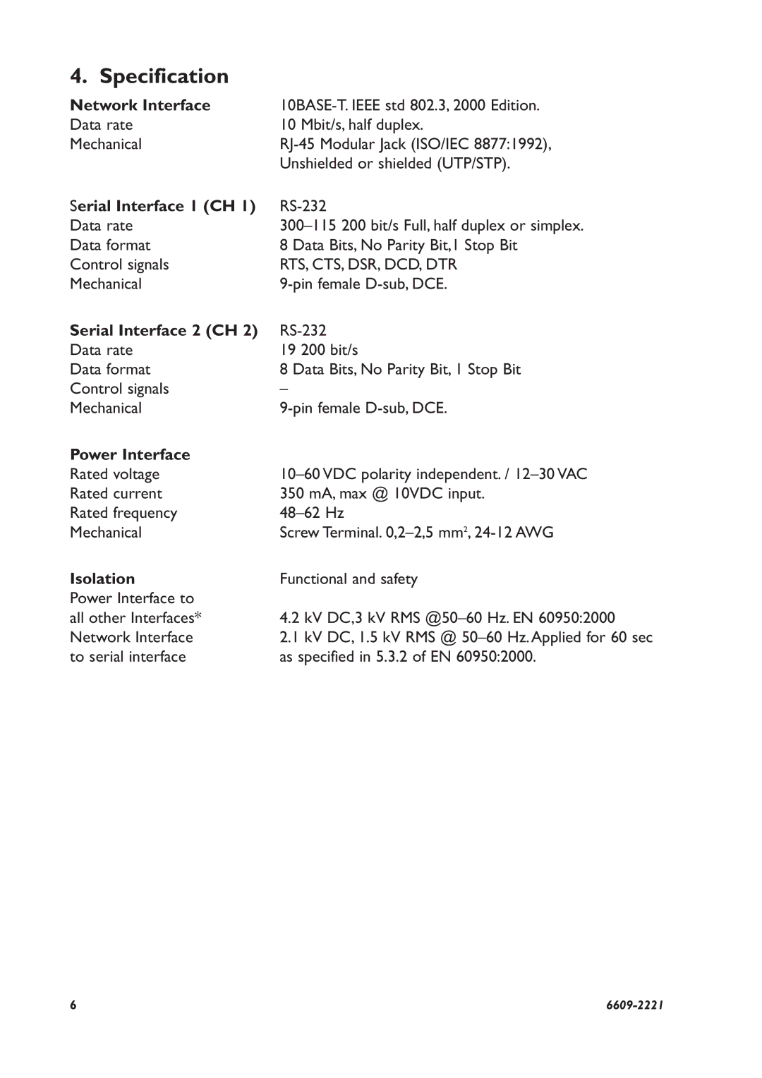 Digicom ED-20 PPP installation manual Specification 