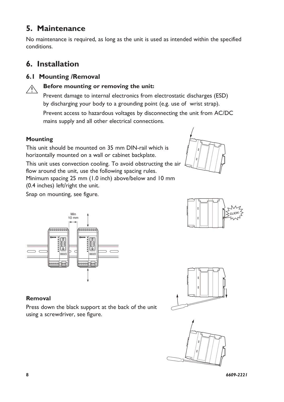 Digicom ED-20 PPP installation manual Maintenance, Installation, Mounting /Removal 