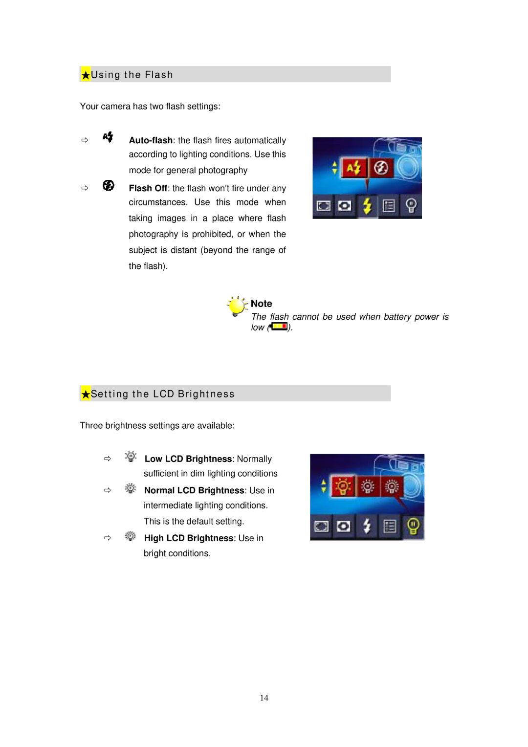 Digicom ES3310 manual Using the Flash, Setting the LCD Brightness 