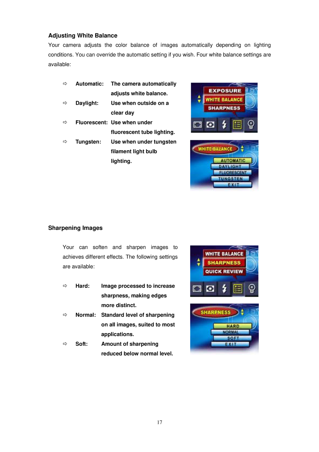 Digicom ES3310 manual Adjusting White Balance, Sharpening Images 