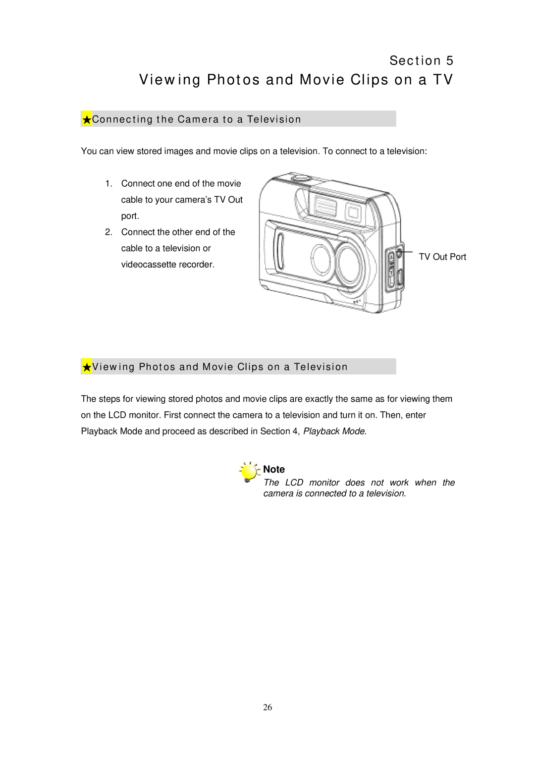 Digicom ES3310 manual Viewing Photos and Movie Clips on a TV, Connecting the Camera to a Television 