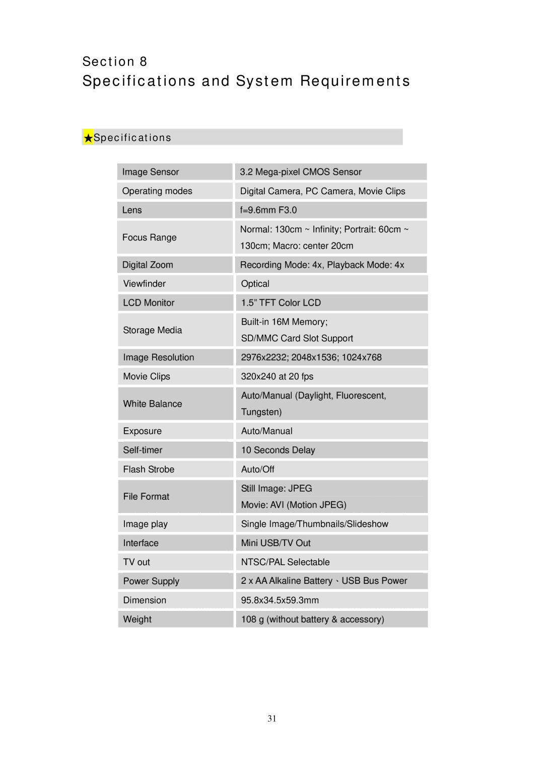 Digicom ES3310 manual Specifications and System Requirements 