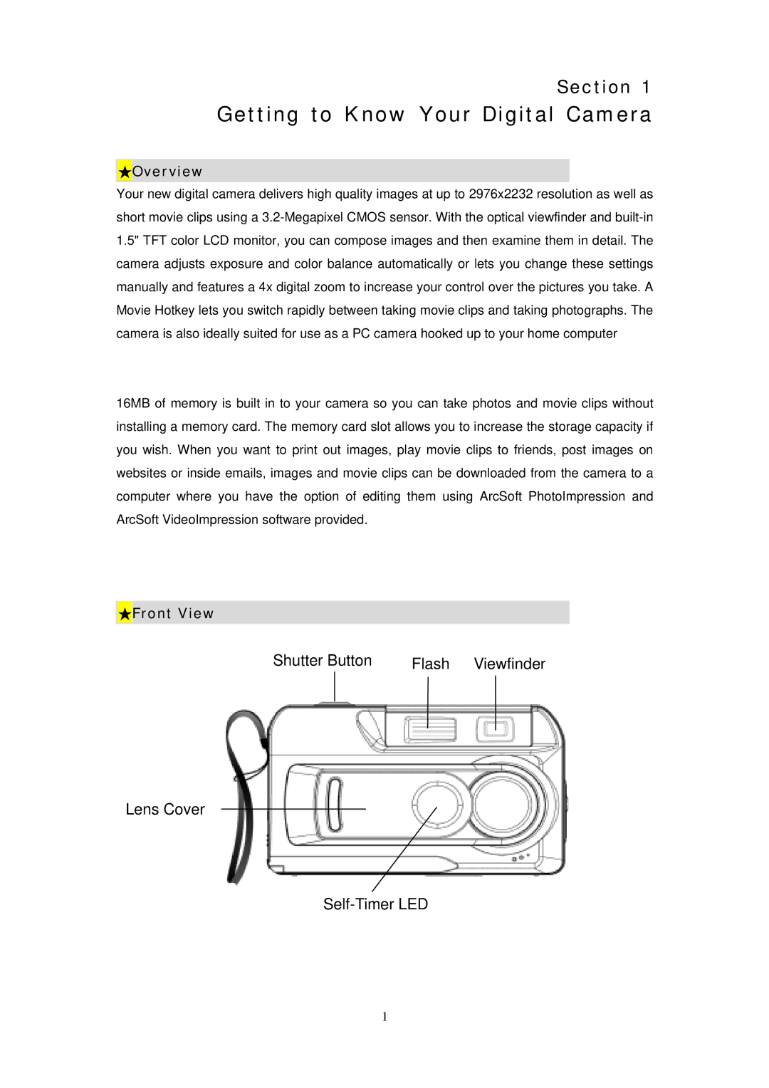 Digicom ES3310 manual Getting to Know Your Digital Camera, Overview, Front View 