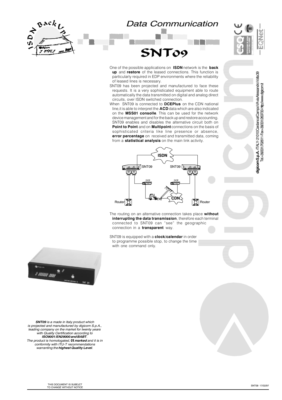 Digicom SNT09 manual Isdn, Cdn 