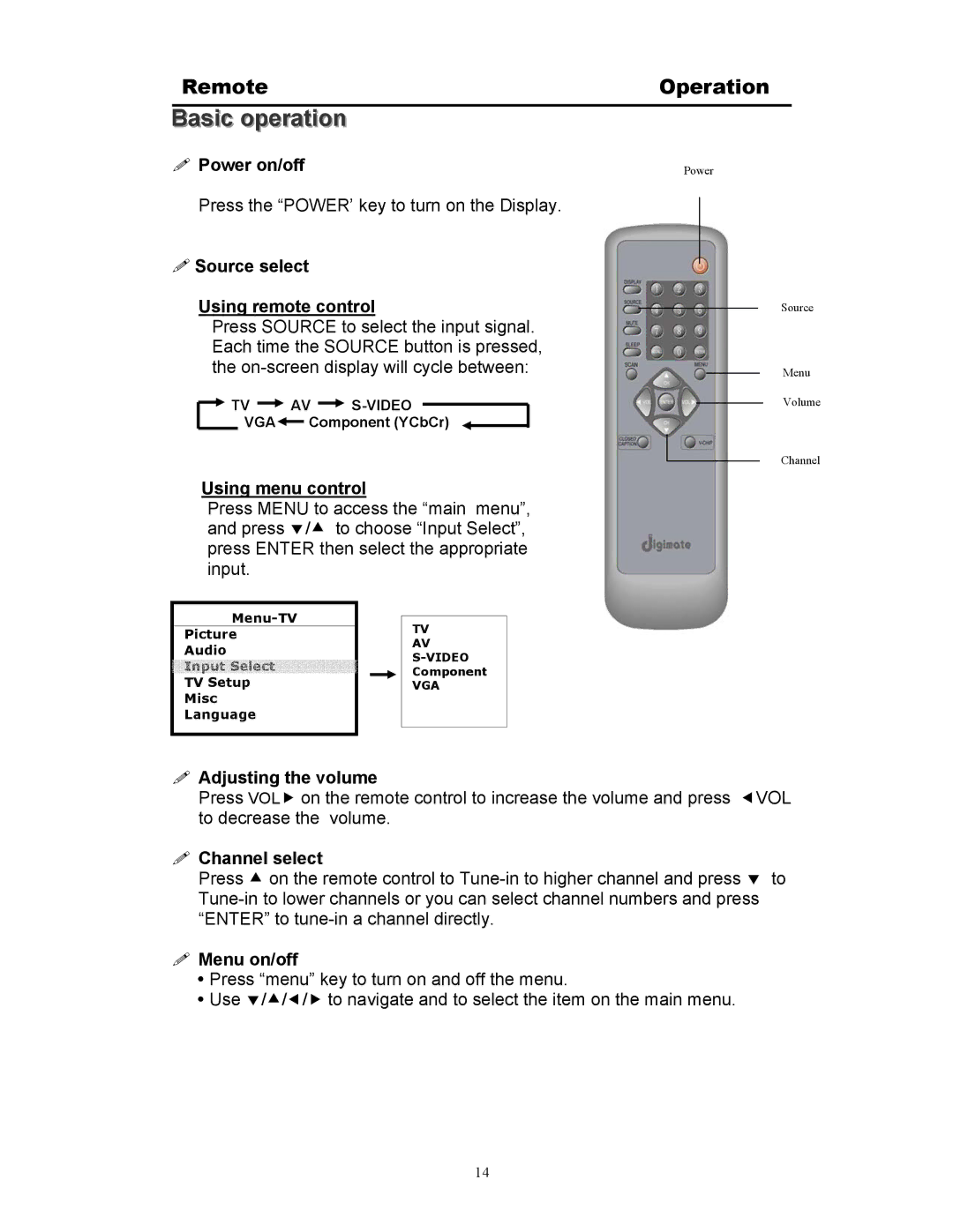 Digimate DGL20 manual Basic operation 