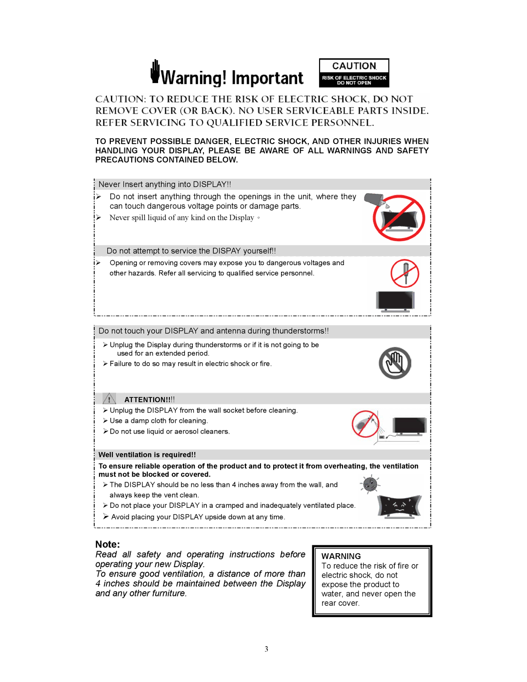 Digimate DGL20 manual Do not attempt to service the Dispay yourself 