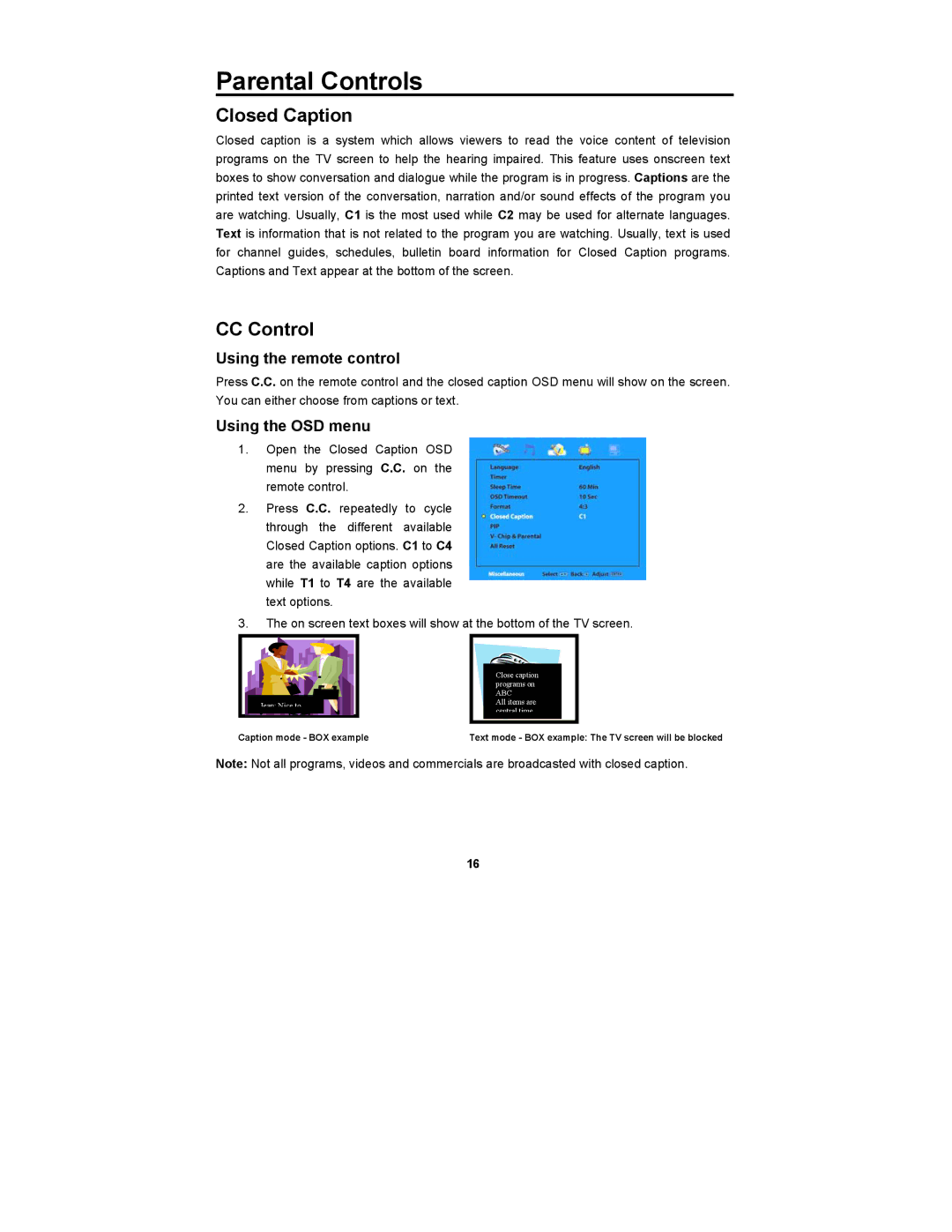 Digimate DGL2700 manual Closed Caption, CC Control, Using the remote control, Using the OSD menu 