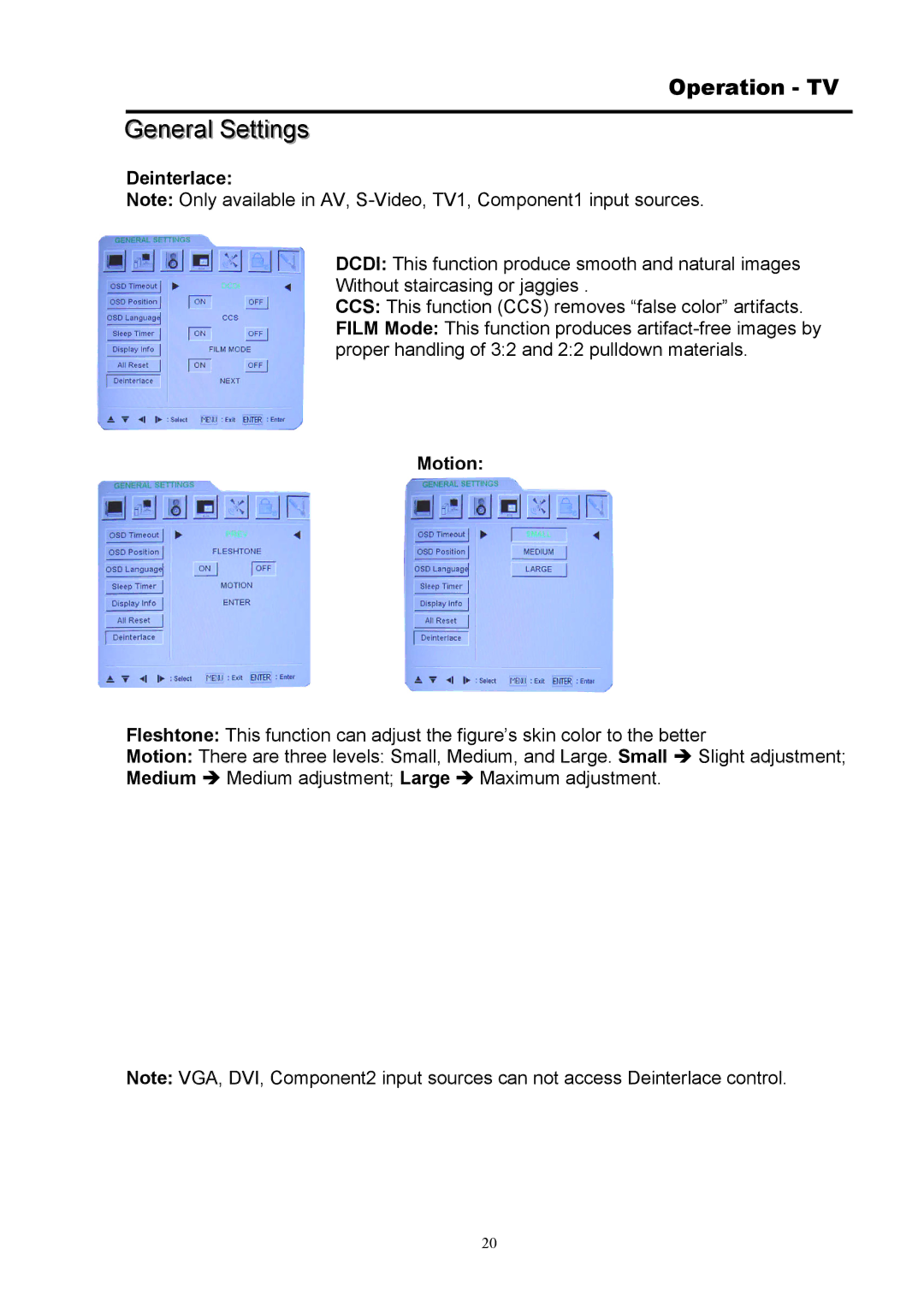 Digimate DGL32 manual Deinterlace, Motion 