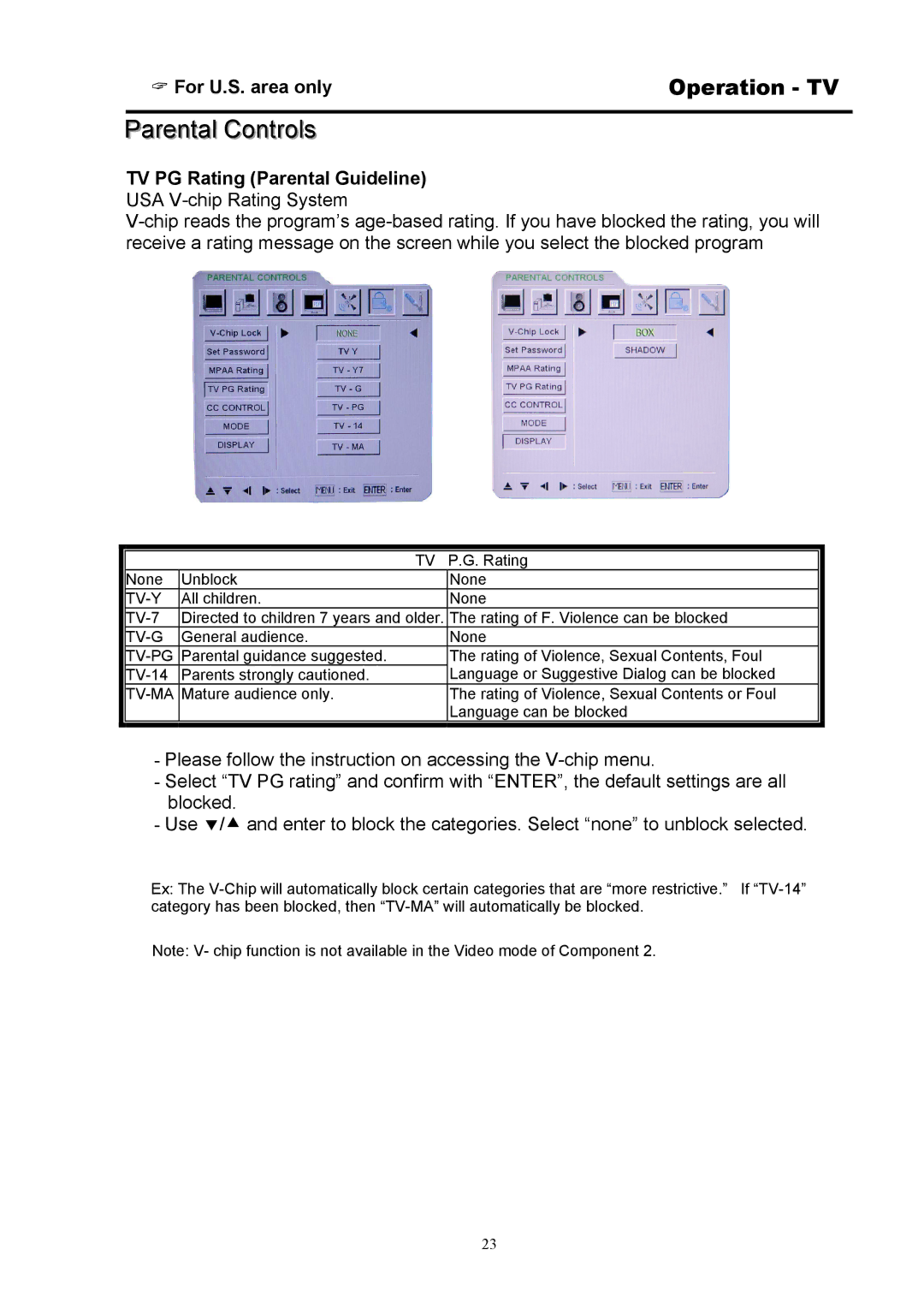 Digimate DGL32 manual TV PG Rating Parental Guideline, Tv-Y 