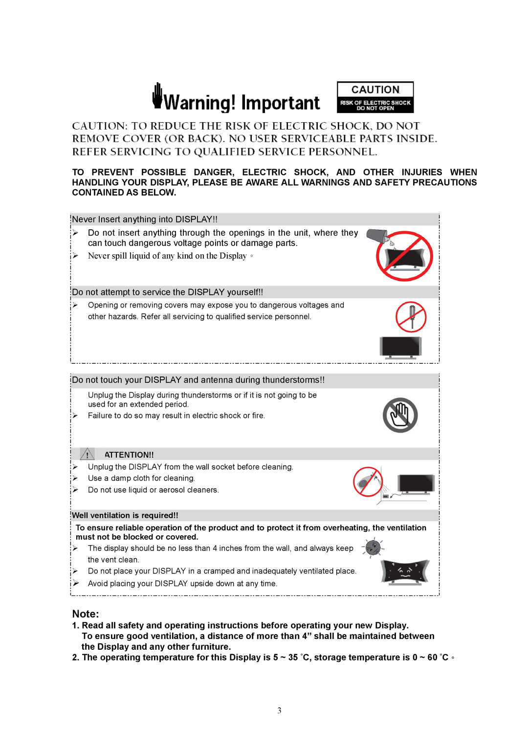 Digimate DGL32 manual Do not attempt to service the Display yourself 