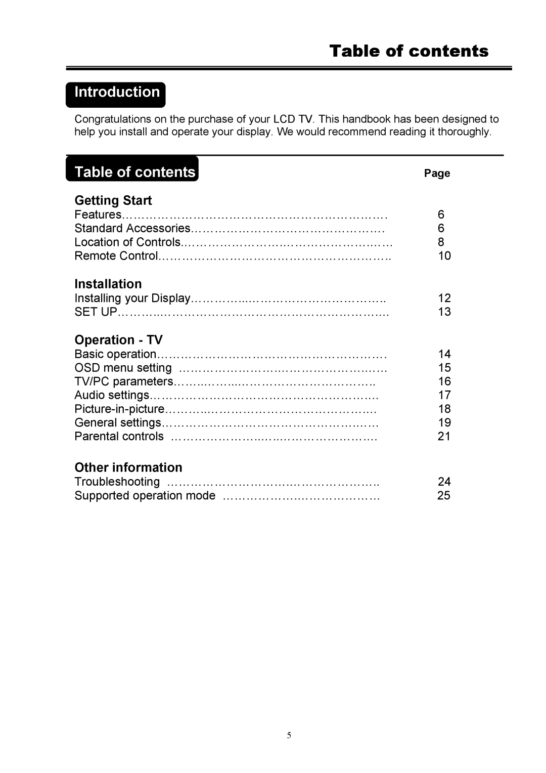 Digimate DGL32 manual Table of contents 