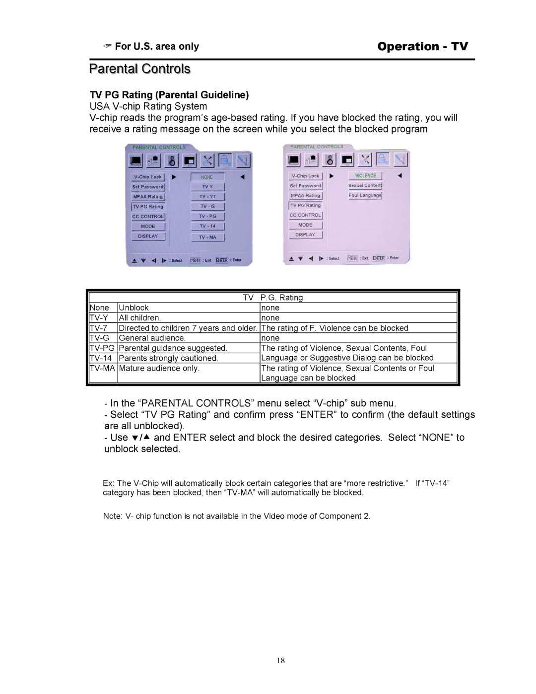 Digimate DGL3704M manual TV PG Rating Parental Guideline, Tv-Y 