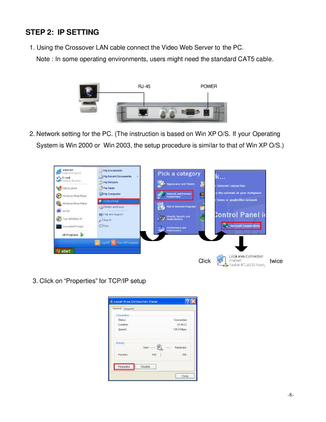 Digimerge D4202 user manual IP Setting, Clicktwice 