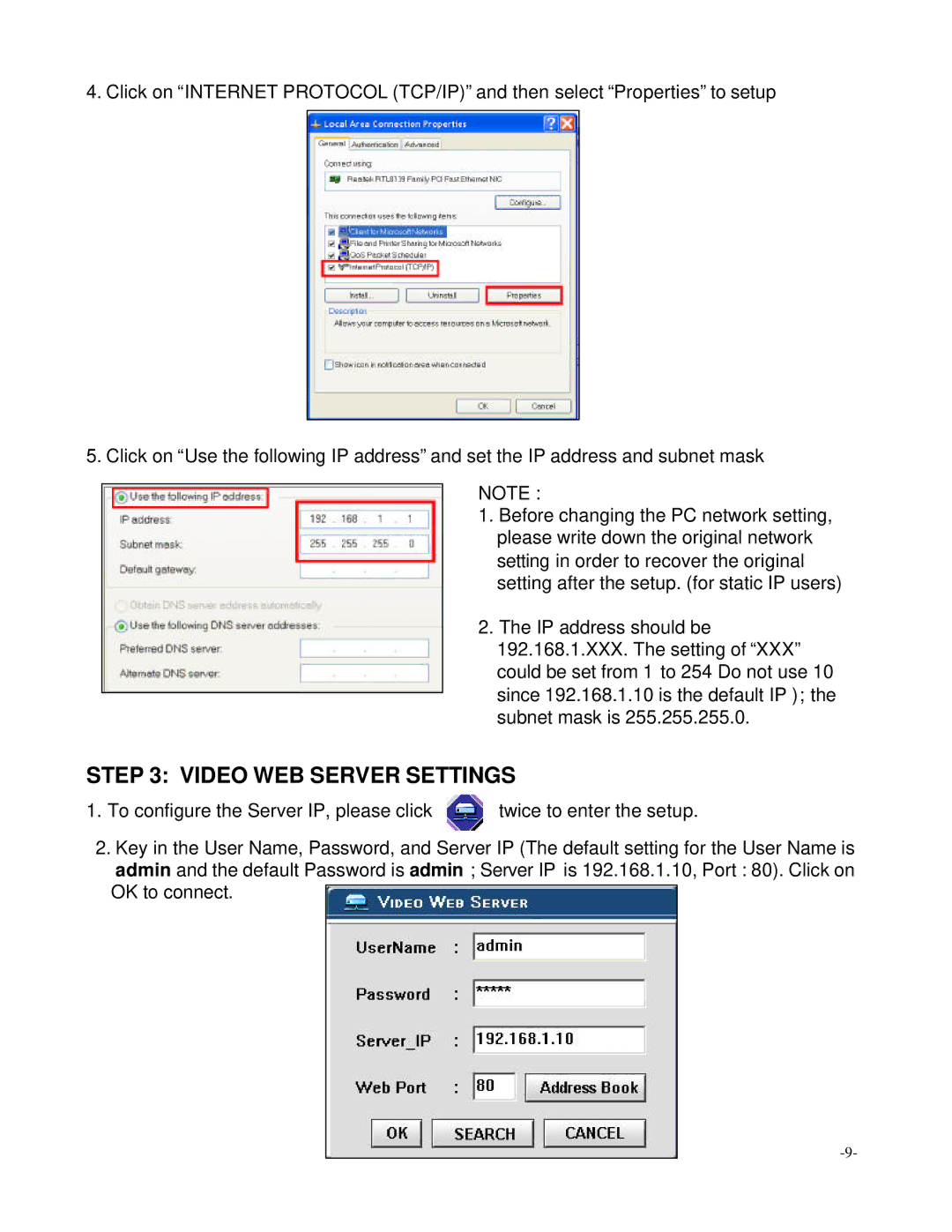 Digimerge D4202 user manual Video WEB Server Settings 